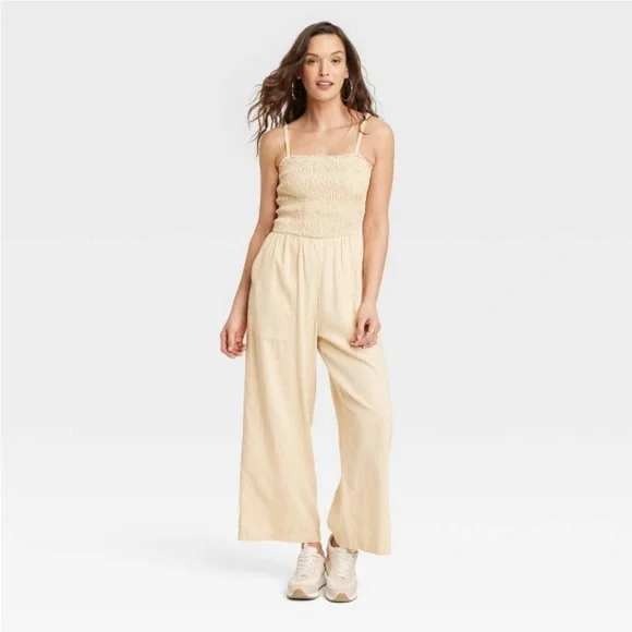 Target Pants - $30 NWT UNIVERSAL THREAD spaghetti strap smocked pantsuit PLUS XXL 2X tan solid